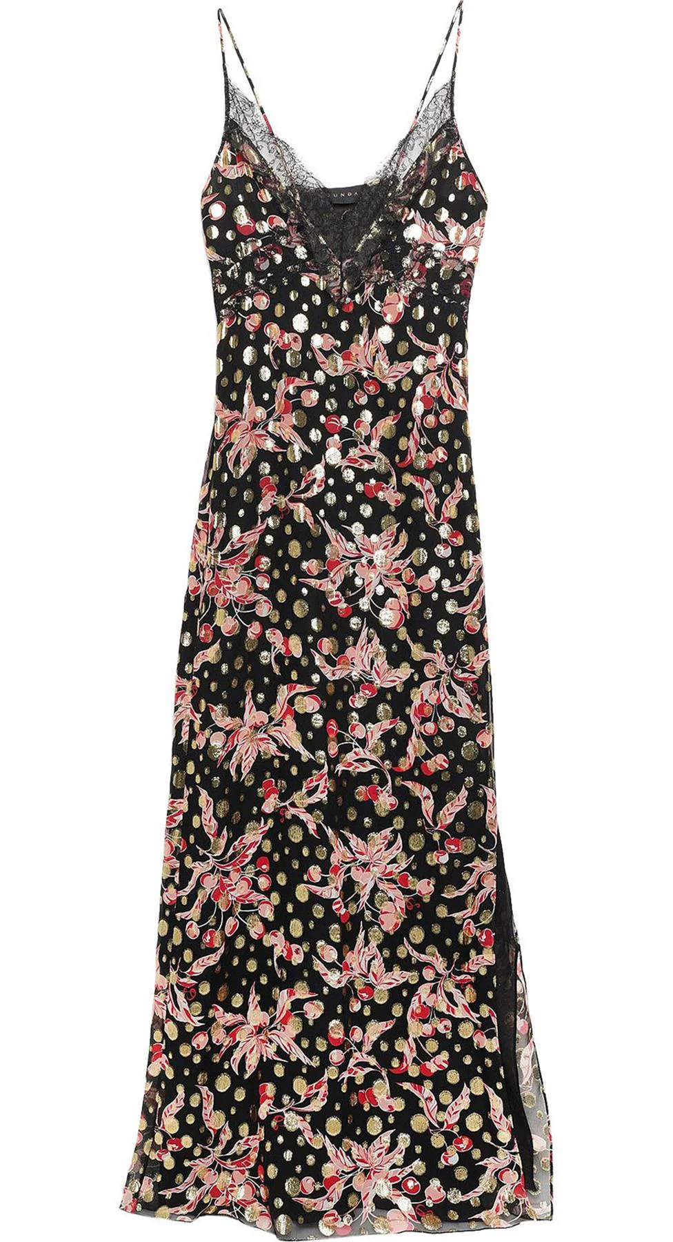 DUNDAS LACE TRIMMED PRINTED METALLIC FIL COUPÉ SILK BLEND MAXI DRESS IT 46 UK 14