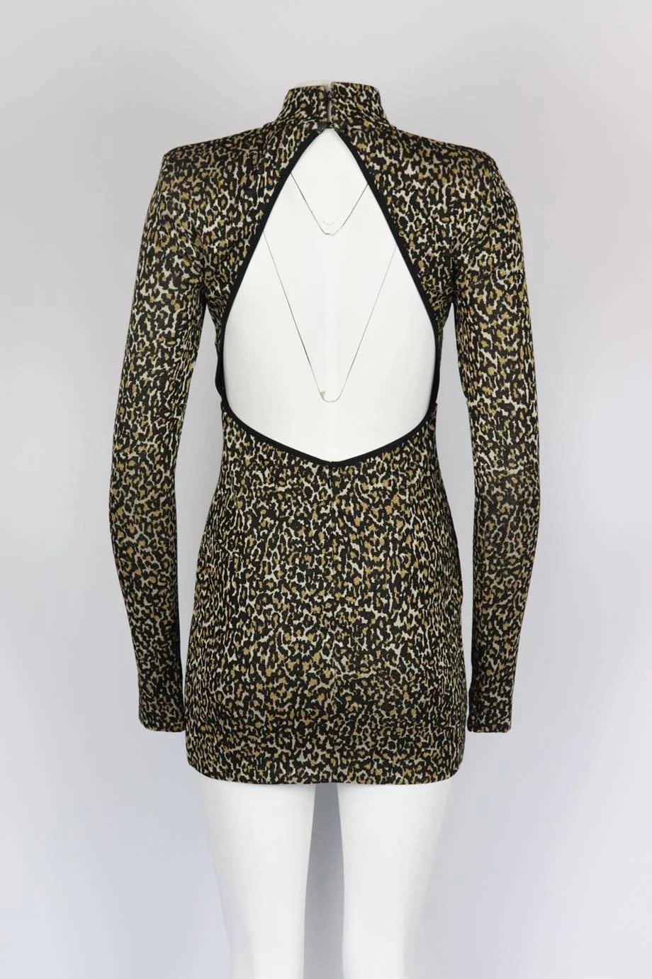 DUNDAS + REVOLVE OPEN BACK LEOPARD JACQUARD STRETCH MINI DRESS SMALL - Image 4