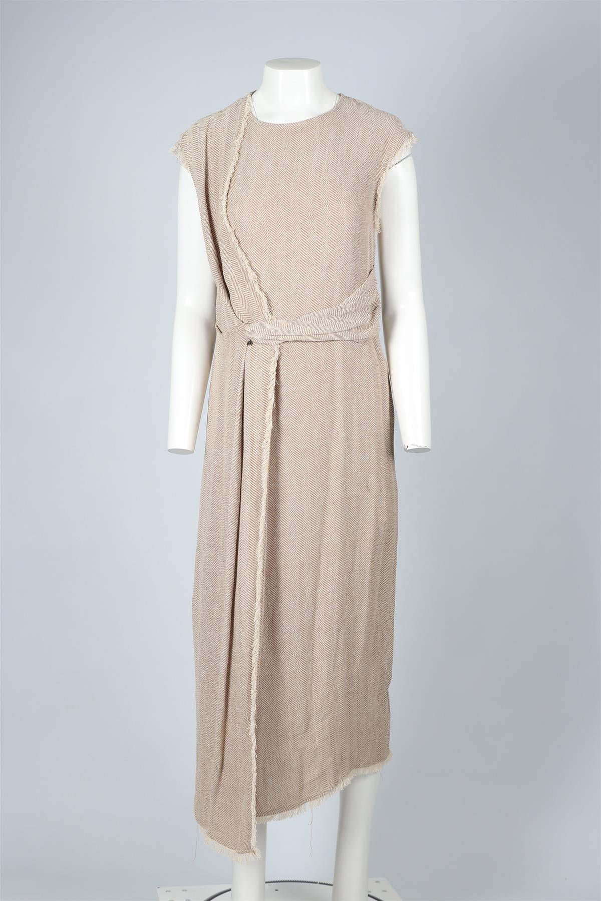 DUSAN BEIGE LINEN MIDI DRESS IT 42 UK 10 - Image 2