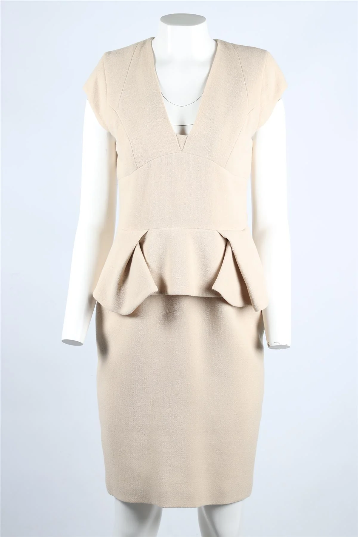 ELIE SAAB BEIGE SILK AND WOOL BLEND MIDI DRESS FR 40 UK 12 - Image 2
