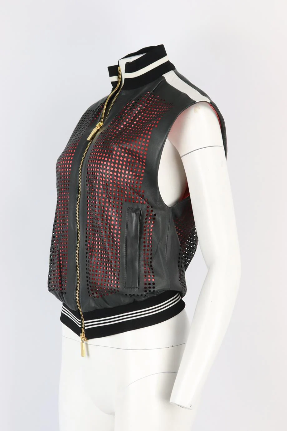 EMANUEL UNGARO PERFORATED LEATHER GILET IT 40 UK 8 - Image 3