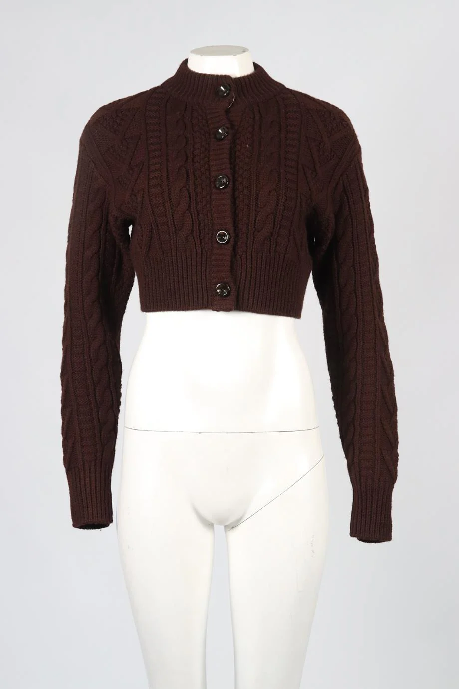 EMILIA WICKSTEAD BROWN CROPPED WOOL CARDIGAN MEDIUM - Image 2