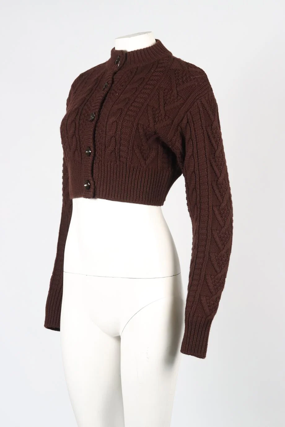 EMILIA WICKSTEAD BROWN CROPPED WOOL CARDIGAN MEDIUM - Image 3