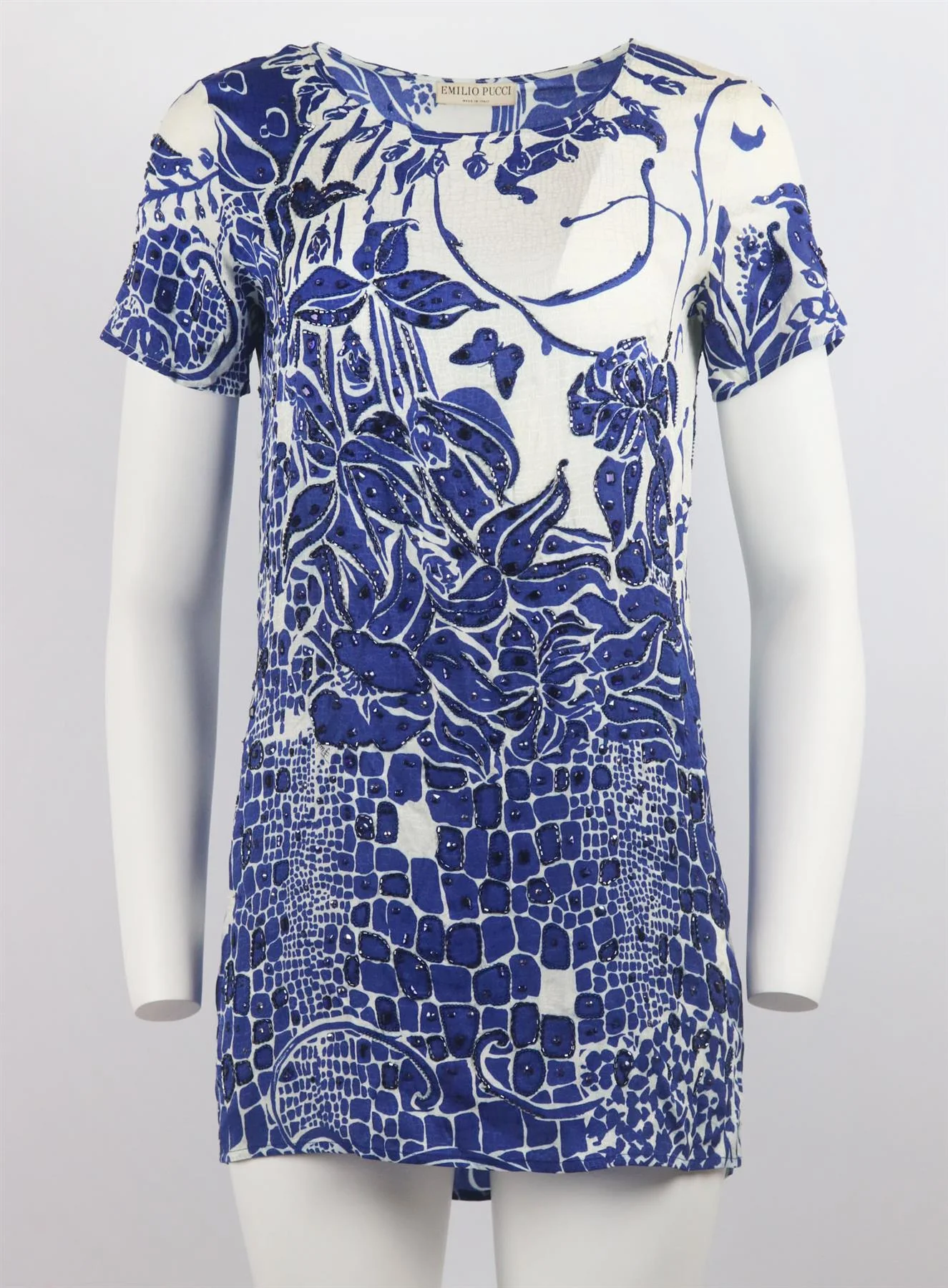 EMILIO PUCCI EMBELLISHED PRINTED SILK MINI DRESS IT 38 UK 6 - Image 2