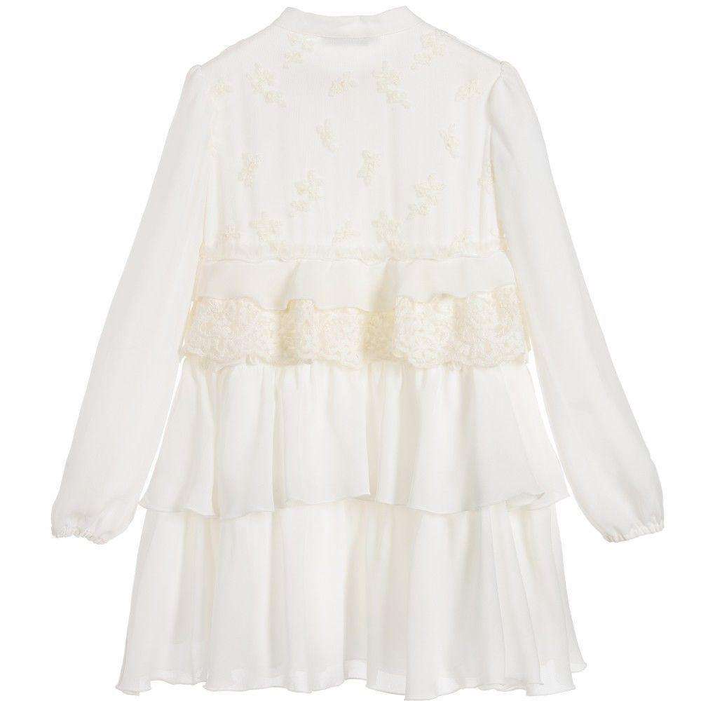 ERMANNO SCERVINO BABY GIRLS IVORY EMBROIDERED CHIFFON DRESS 4 YEARS - Image 3