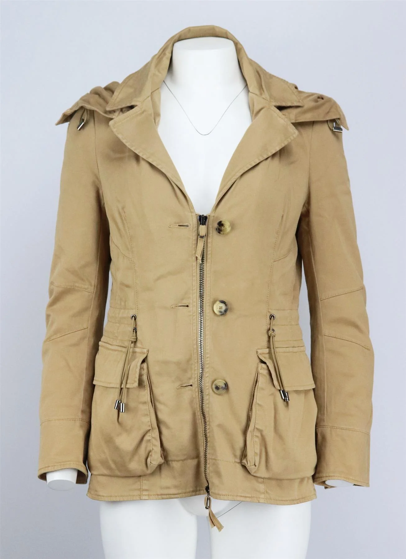 ERMANNO SCERVINO HOODED COTTON CANVAS JACKET IT 40 UK 8 - Image 2