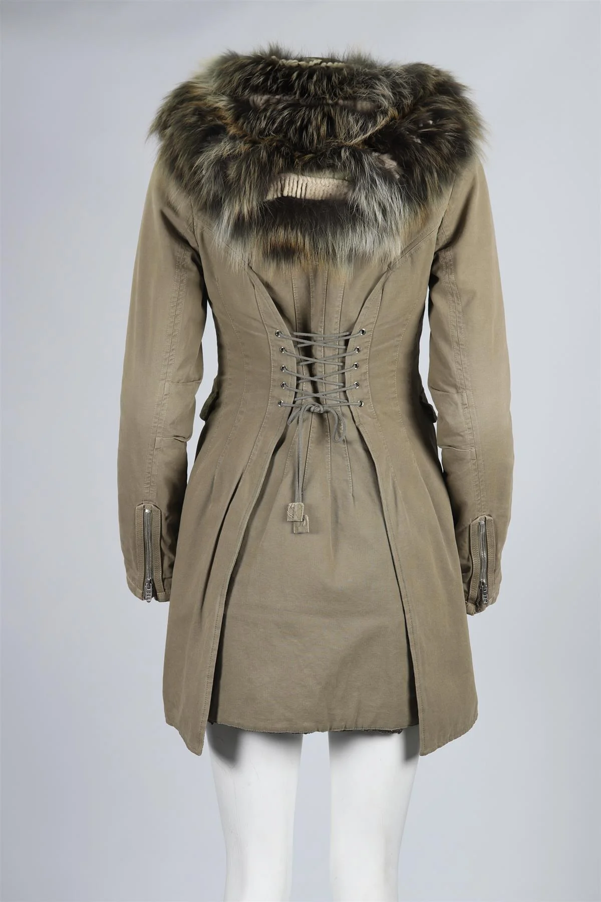 ERMANNO SCERVINO PADDED FOX FUR AND COTTON COAT IT 40 UK 8 - Image 4