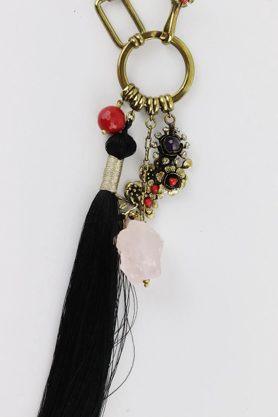 ETRO BRASS TONE TASSELED MULTI STONE CHAIN NECKLACE - Image 4
