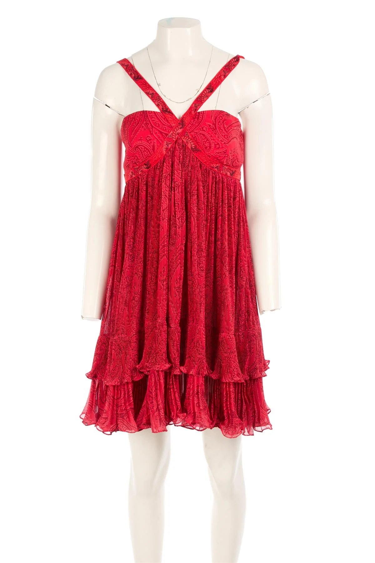 ETRO RED CHIFFON MINI DRESS IT 44 UK 12 - Image 2