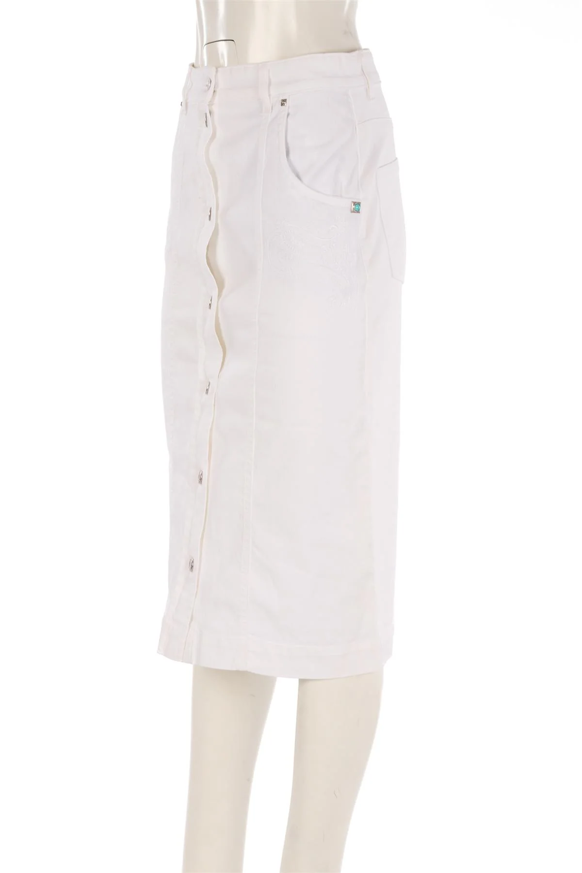 ETRO WHITE DENIM MIDI SKIRT IT 42 UK 10 - Image 3