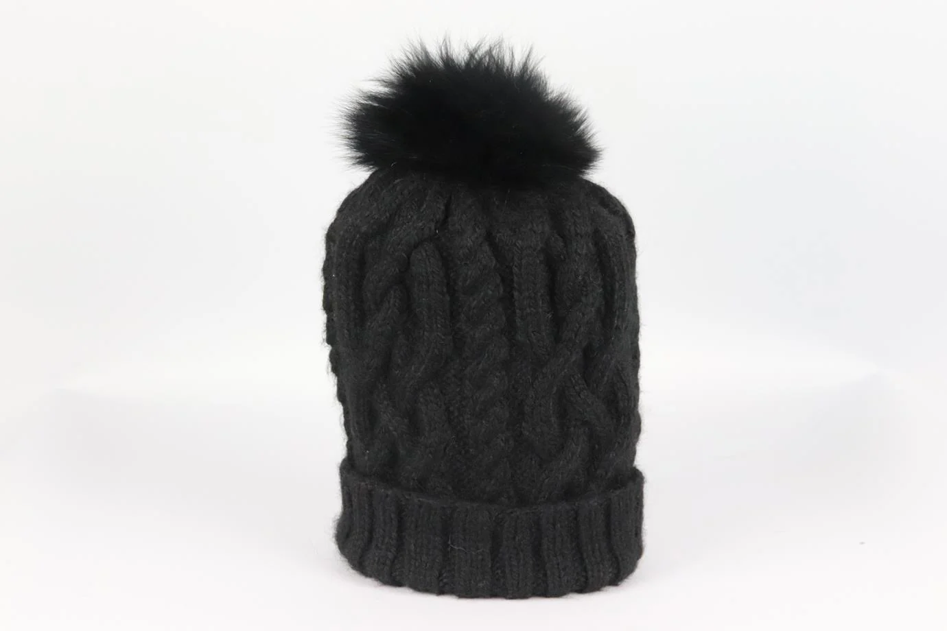 EUGENIA KIM FOX FUR TRIMMED CABLE KNIT ALPACA BEANIE ONE SIZE - Image 2