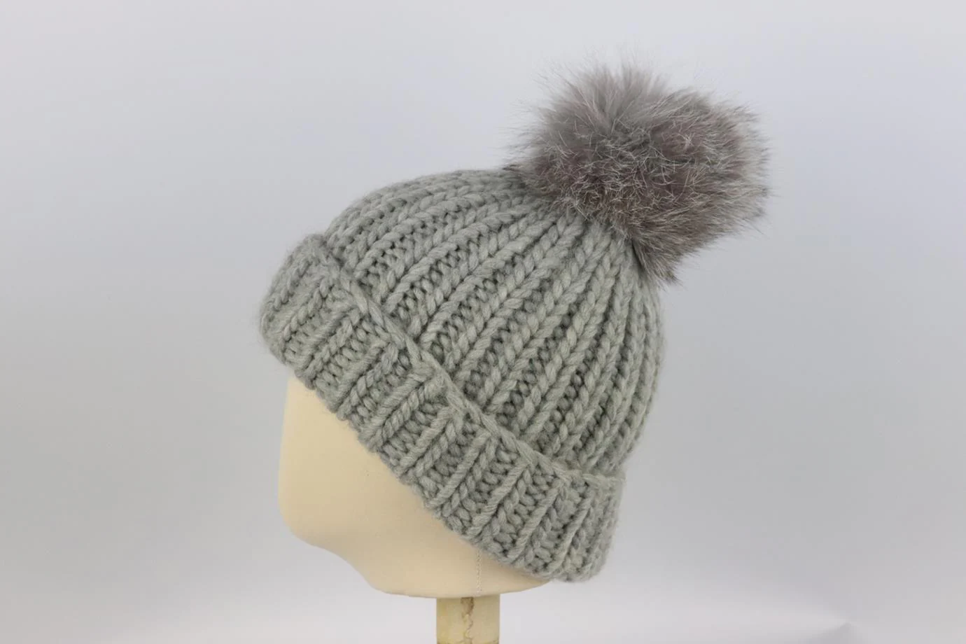 EUGENIA KIM FOX FUR TRIMMED RIBBED WOOL BLEND BEANIE ONE SIZE - Image 3