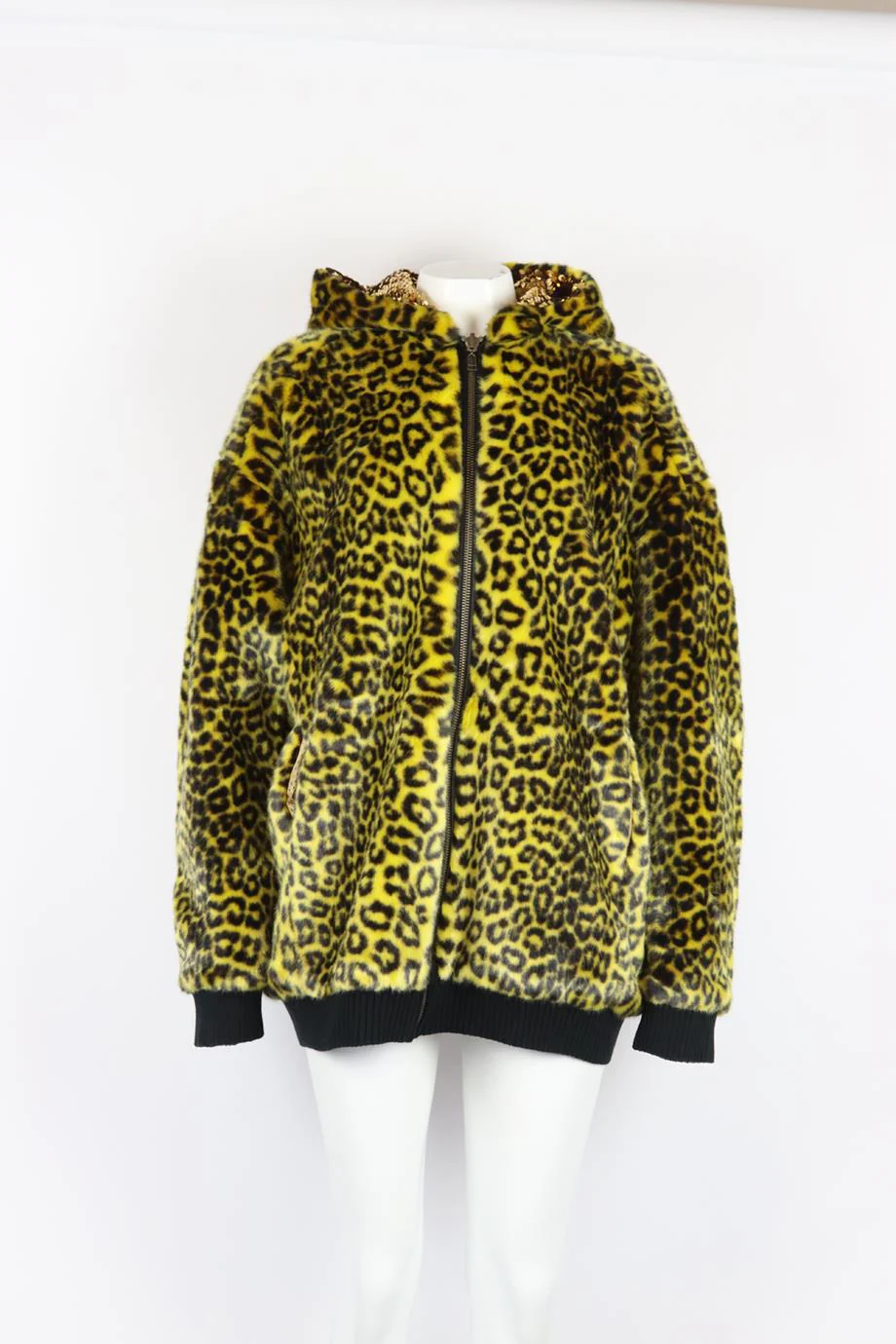 FAITH CONNEXION OVERSIZED SEQUIN LINED LEOPARD PRINT FAUX FUR JACKET SMALL - Image 2
