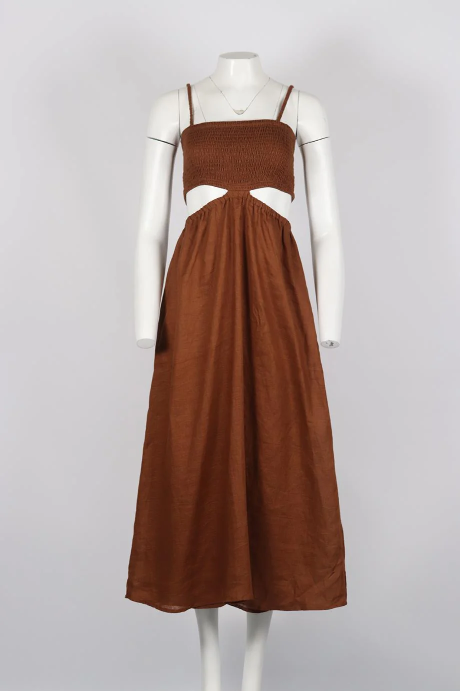 FAITHFUL THE BRAND SHIRRED CUTOUT LINEN MIDI DRESS XSMALL - Image 2
