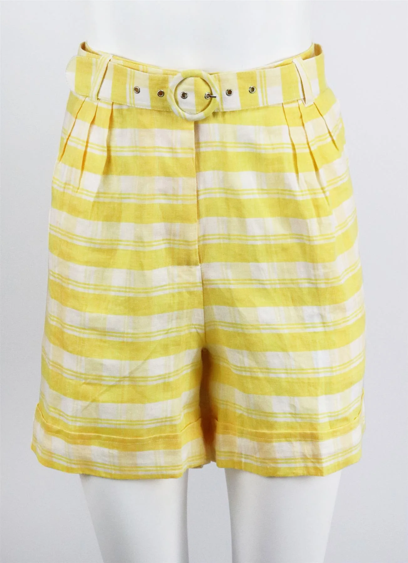 FAITHFULL THE BRAND LES DEUX BELTED CHECKED LINEN SHORTS UK 16 - Image 2