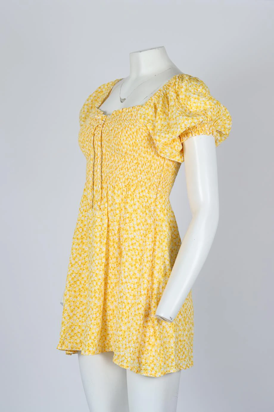 FAITHFULL THE BRAND SMOCKED FLORAL PRINT CREPE MINI DESS MEDIUM - Image 3