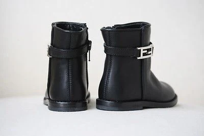 FENDI BABY BLACK LEATHER FF BOOTS SHOES EU 21 UK 4.5 - Image 3