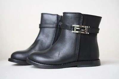 FENDI BABY BLACK LEATHER FF BOOTS SHOES EU 21 UK 4.5 - Image 4