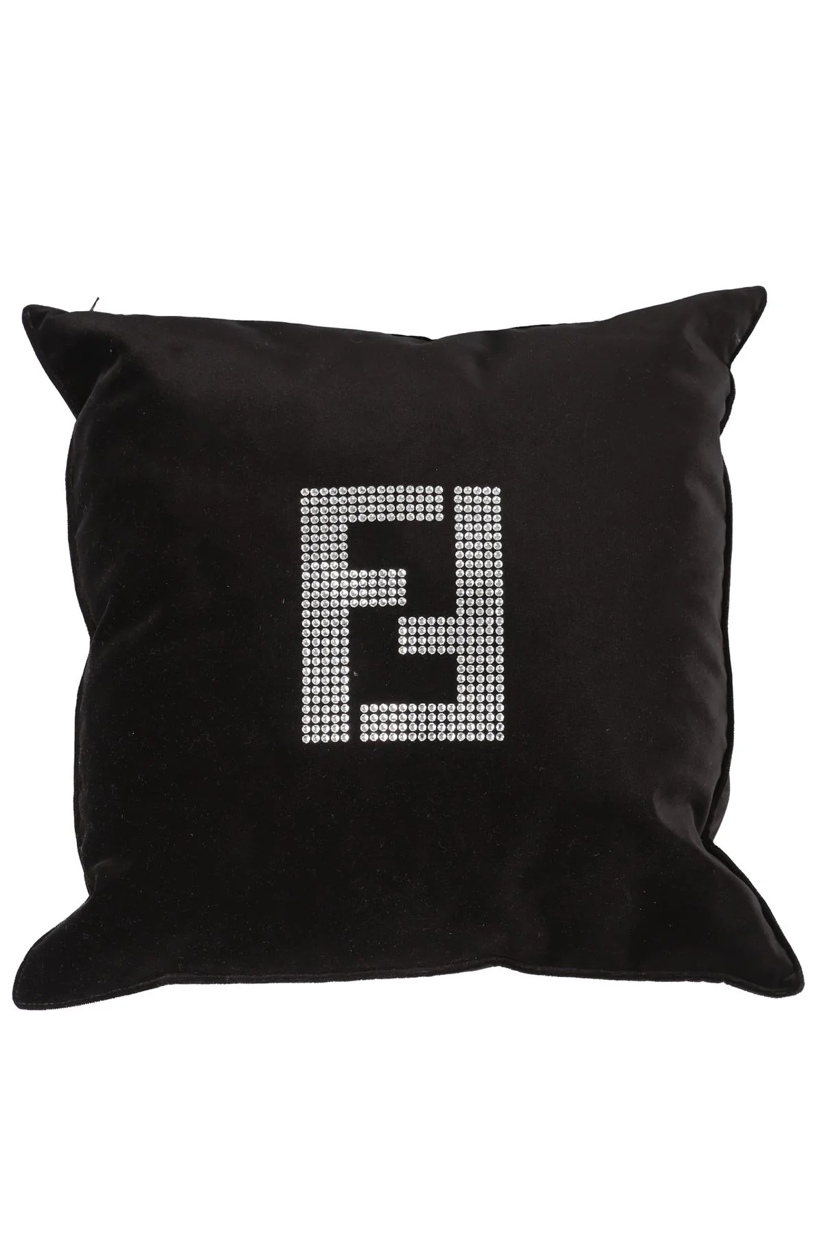 FENDI BLACK FF CRYSTAL AND VELVET CUSHION