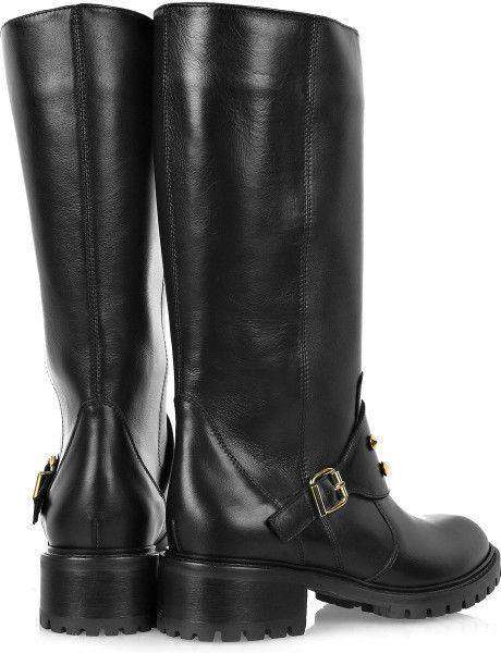 FENDI BLACK SPIKED LEATHER BIKER BOOTS EU 37 UK 4 - Image 10