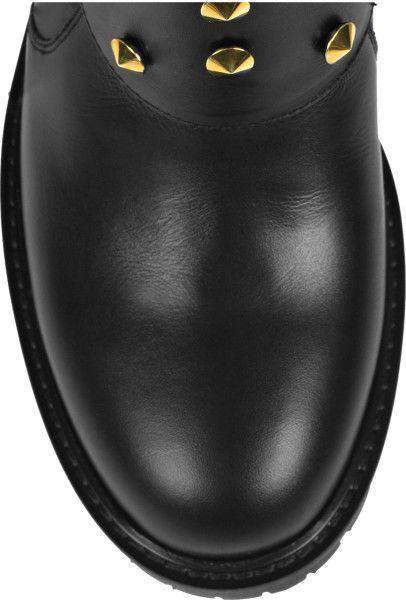 FENDI BLACK SPIKED LEATHER BIKER BOOTS EU 37 UK 4 - Image 11