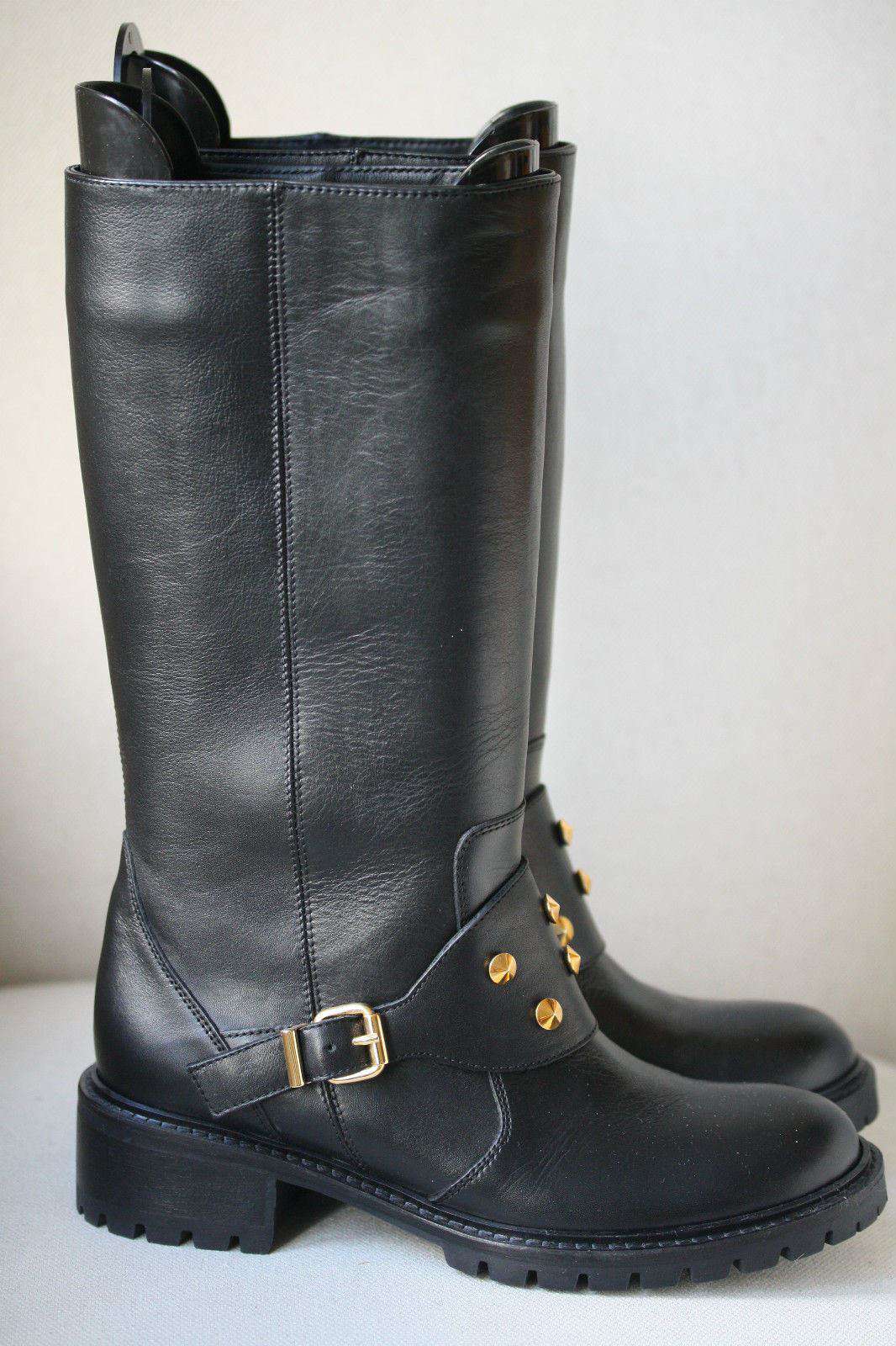FENDI BLACK SPIKED LEATHER BIKER BOOTS EU 37 UK 4 - Image 7