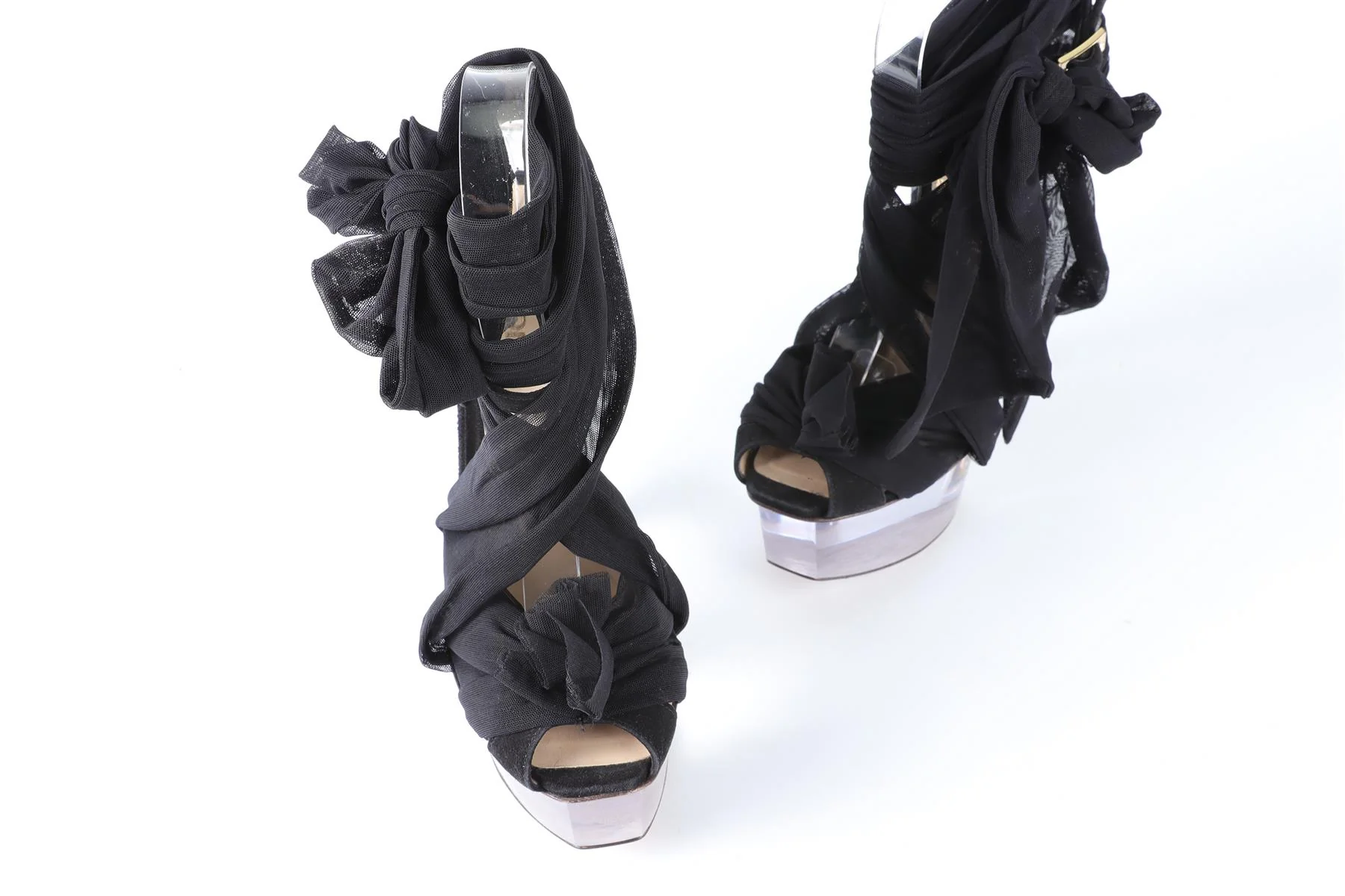 FENDI BLACK SUEDE PLATFORM SANDALS EU 37 UK 4 US 7 - Image 4