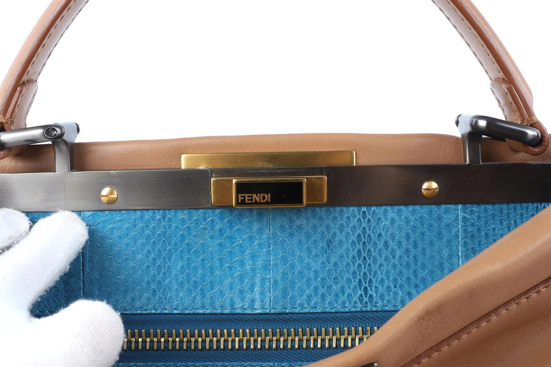 FENDI BROWN PEEKABOO MEDIUM LEATHER AND PYTHON TOTE BAG - Image 10