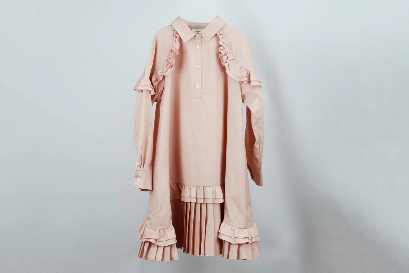 FENDI KIDS GIRLS PLEATED COTTON DRESS 8 YEARS - Image 2