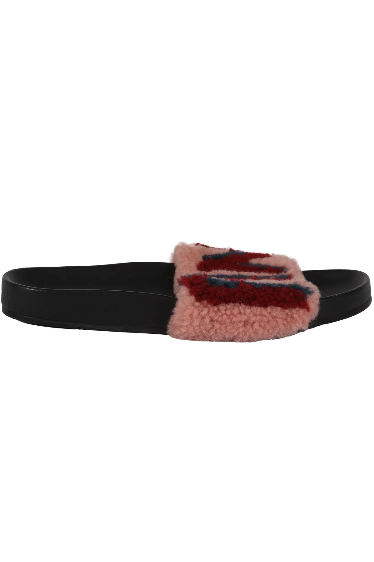 FENDI PINK SHEARLING AND LEATHER SLIDES EU 39 UK 6 US 9