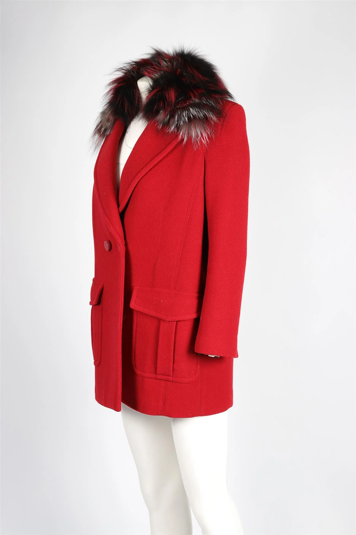 FENDI RED FOX FUR AND WOOL COAT IT 42 UK 10 - Image 3