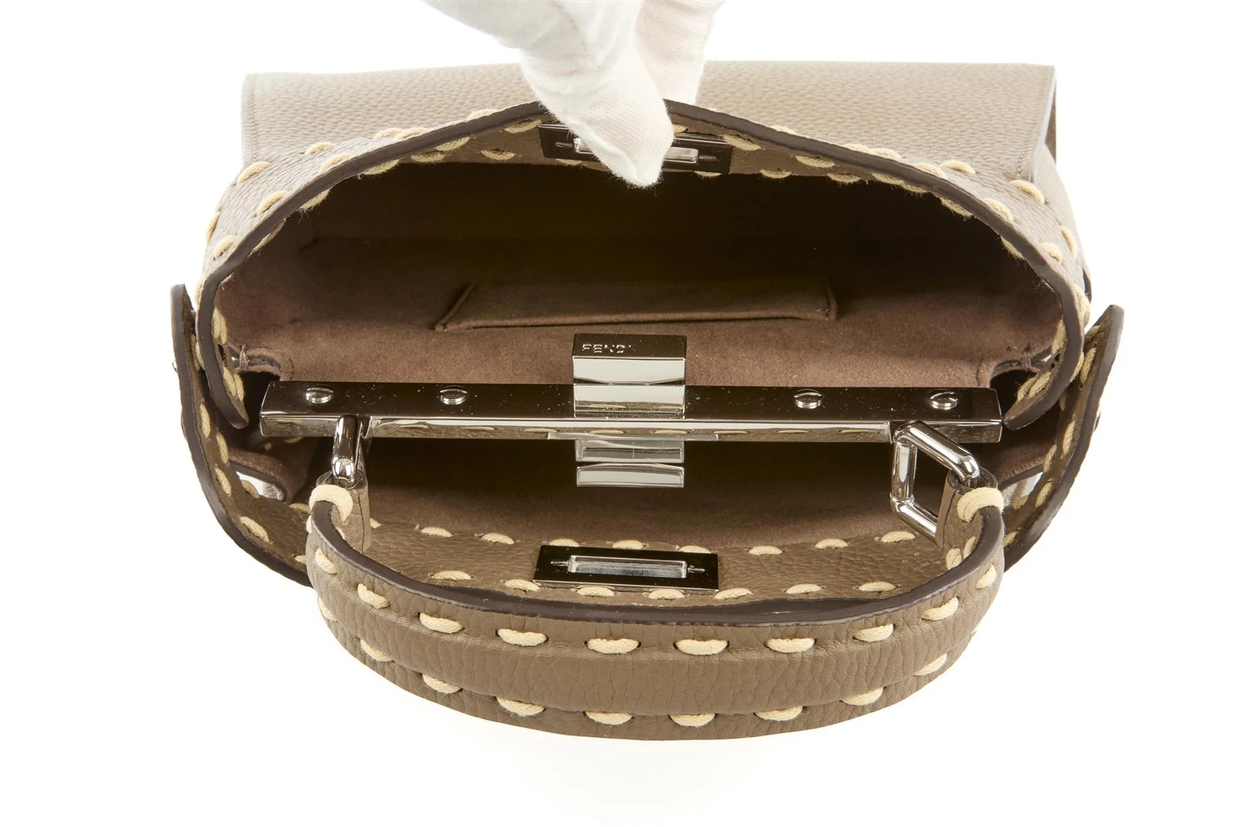 FENDI TAUPE PEEKABOO MINI LEATHER TOTE BAG - Image 9