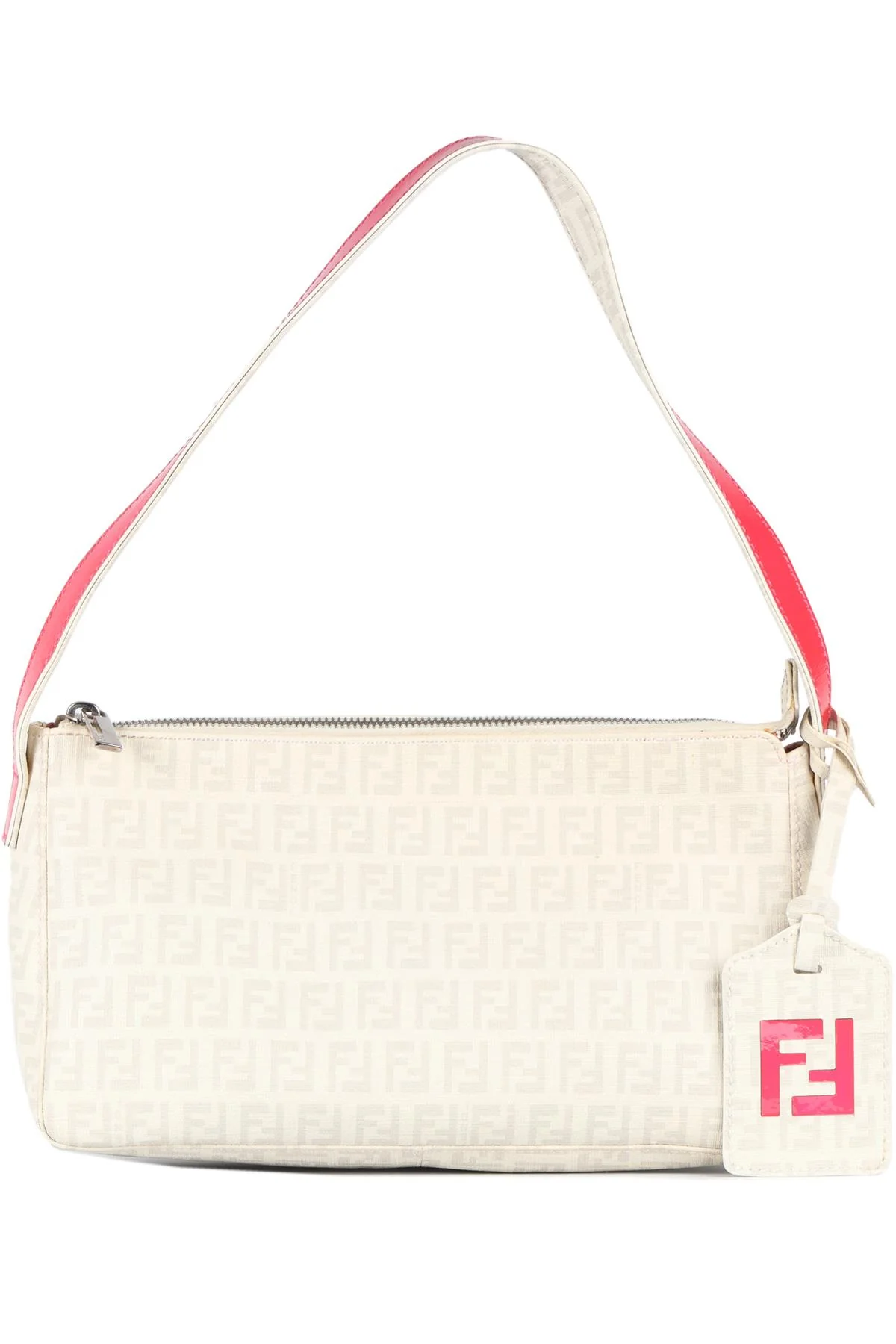 FENDI WHITE ZUCCHINO FF CANVAS SHOULDER BAG