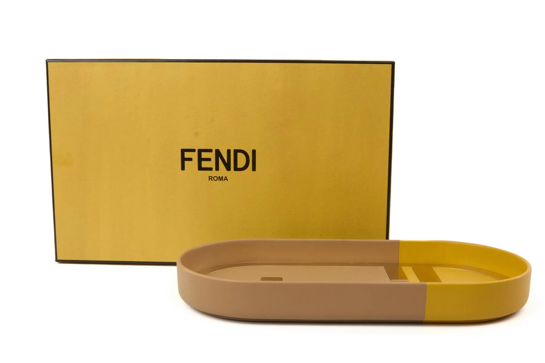 FENDI YELLOW O'LOCK OVAL LEATHER TRAY - Image 10