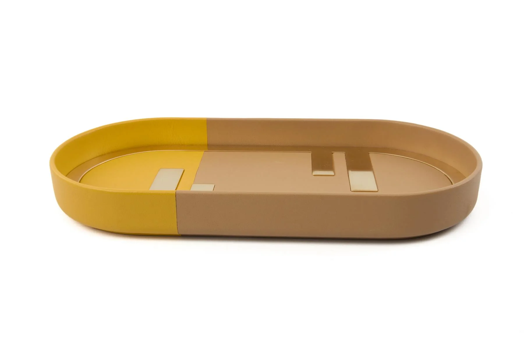 FENDI YELLOW O'LOCK OVAL LEATHER TRAY - Image 4