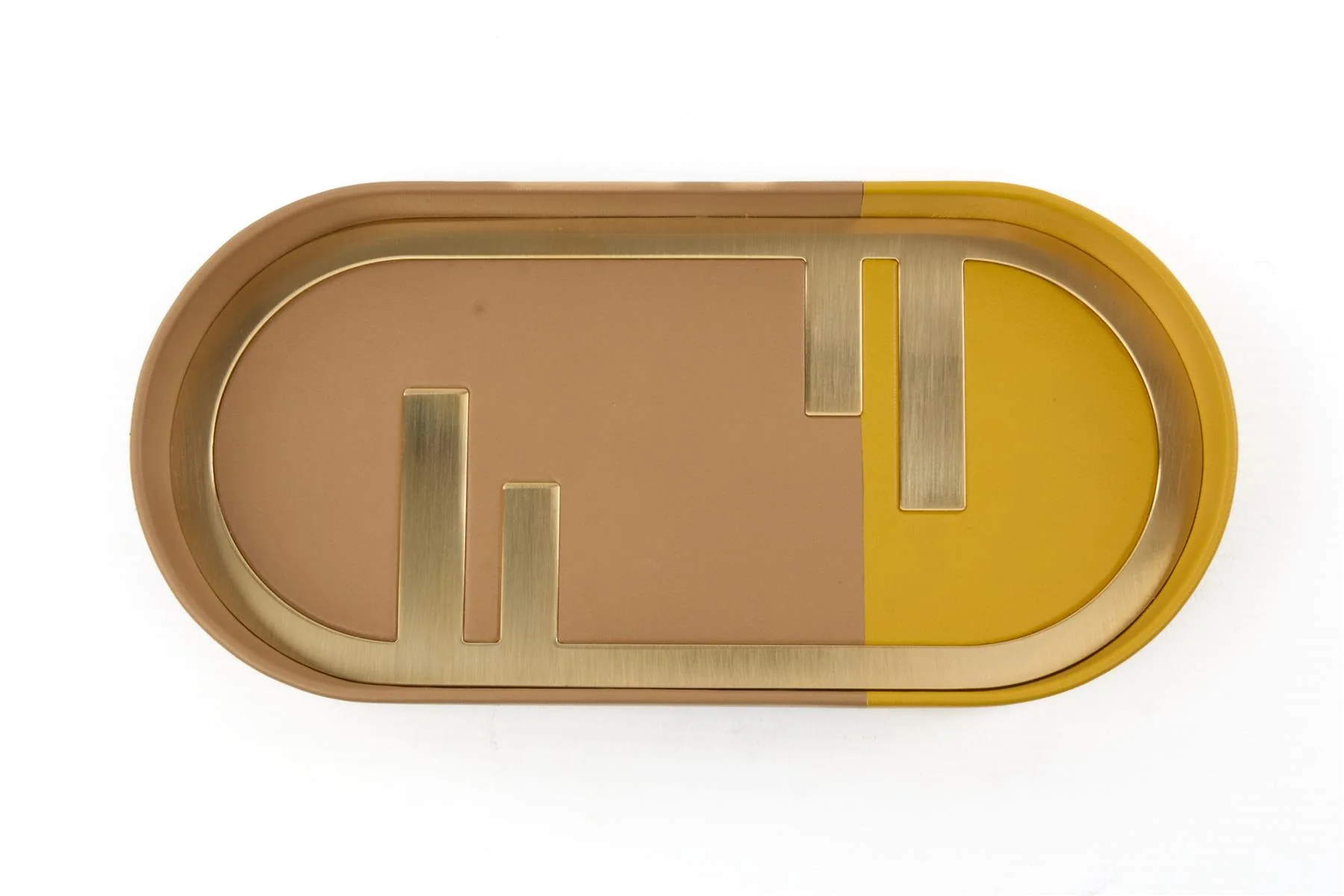 FENDI YELLOW O'LOCK OVAL LEATHER TRAY - Image 8