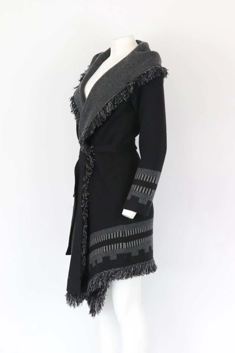 FLEETWOOD LA FRINGED JACQUARD KNIT CASHMERE CARDIGAN XSMALL-SMALL - Image 3