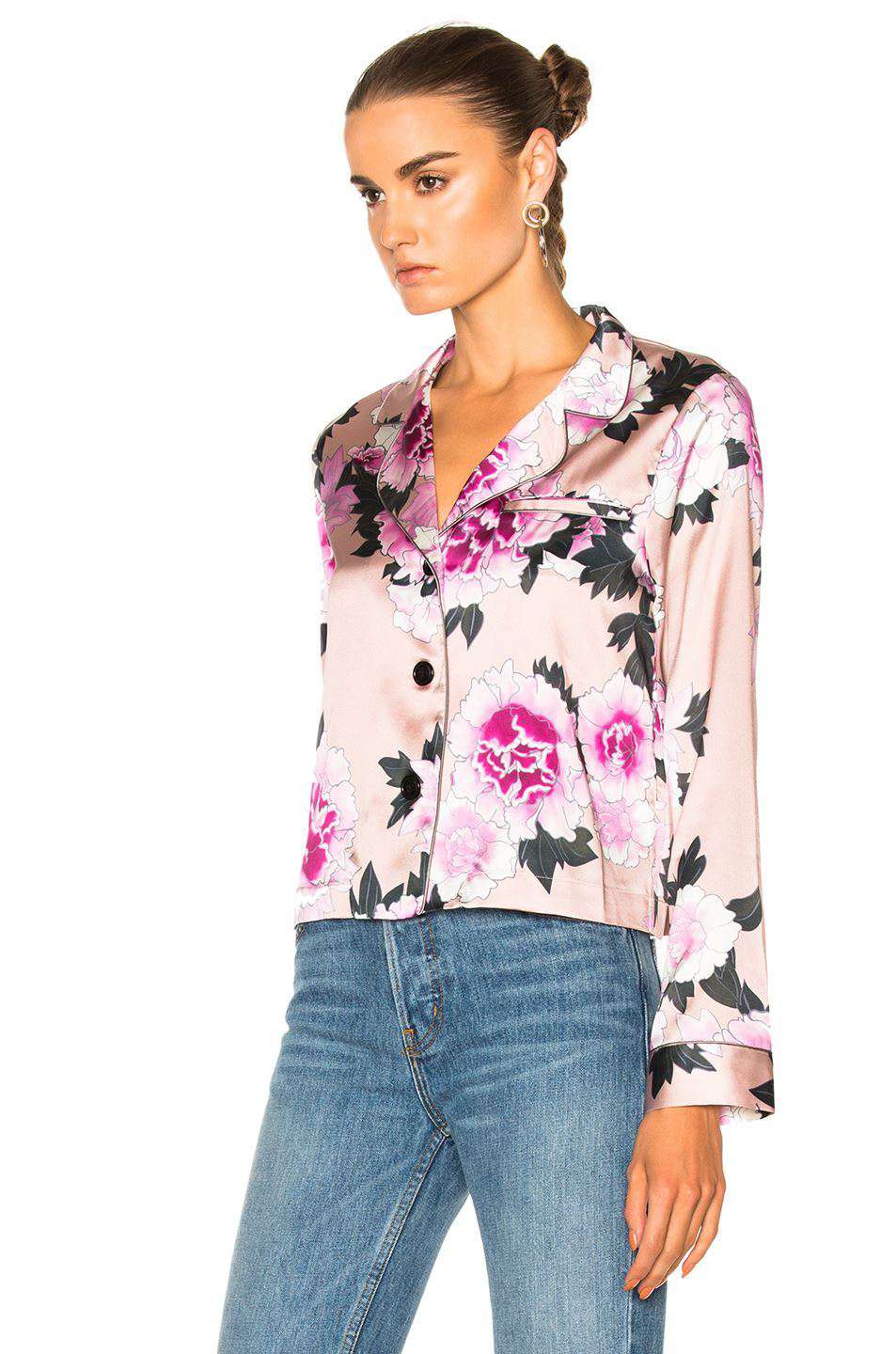 FLEUR DU MAL FLORAL-PRINT SILK PYJAMA TOP MEDIUM - Image 2