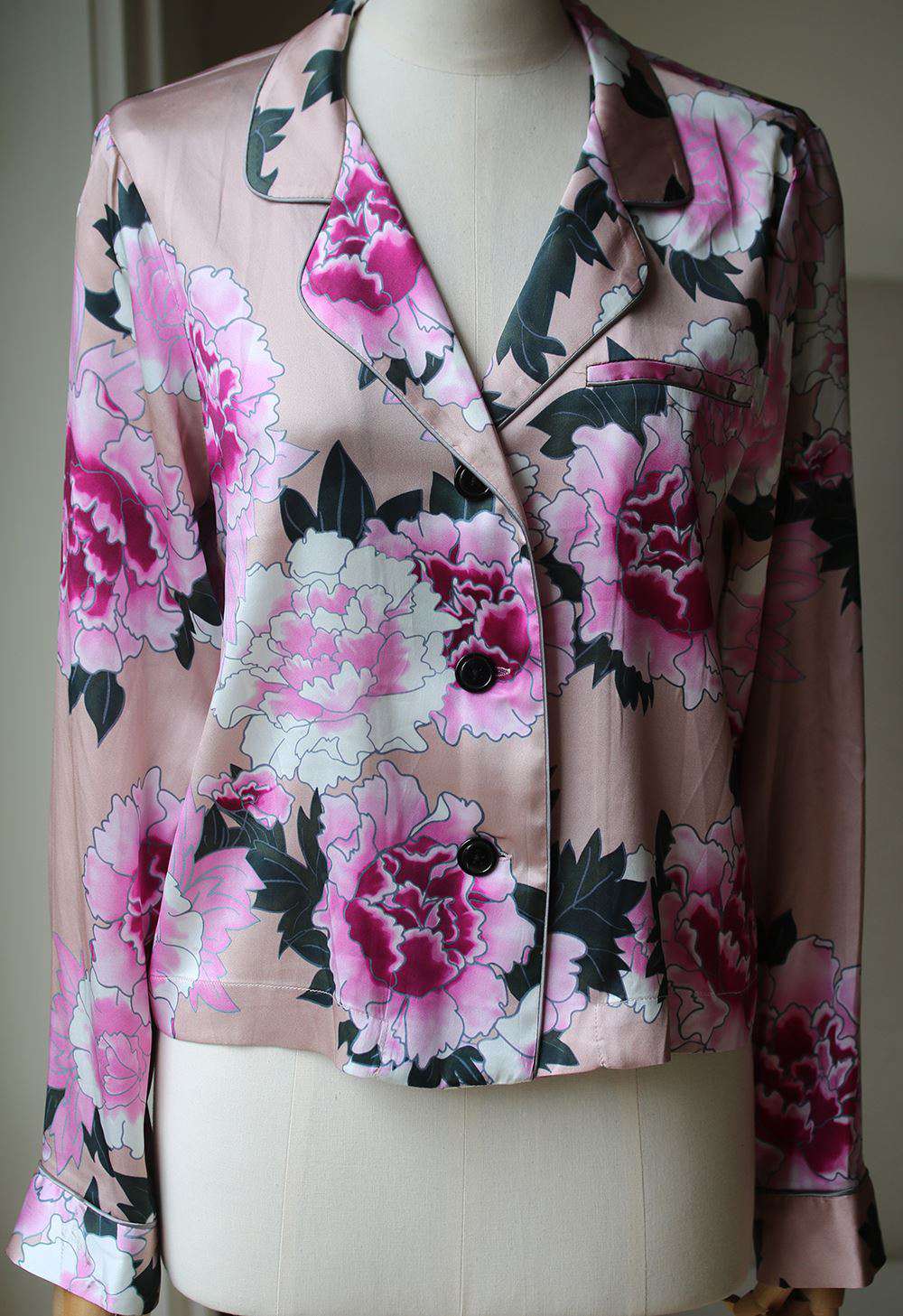 FLEUR DU MAL FLORAL-PRINT SILK PYJAMA TOP MEDIUM - Image 4