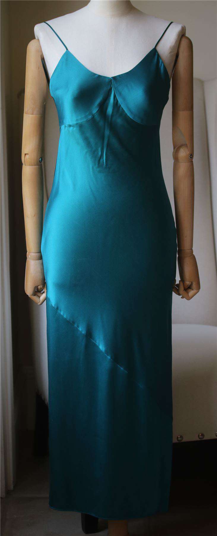 FLEUR DU MAL JADE GREEN BIAS SLIP GOWN DRESS SMALL - Image 3