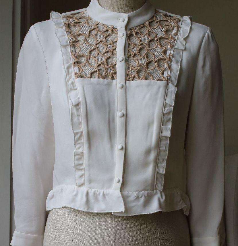 FLEUR DU MAL LACE INSERT RUFFLE BLOUSE TOP SMALL - Image 3