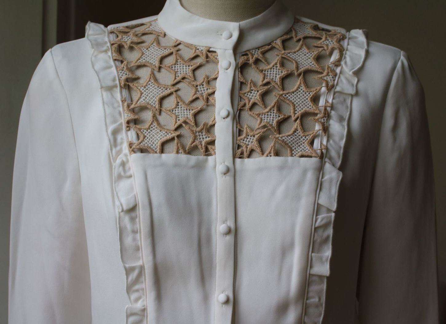 FLEUR DU MAL LACE INSERT RUFFLE BLOUSE TOP SMALL - Image 7