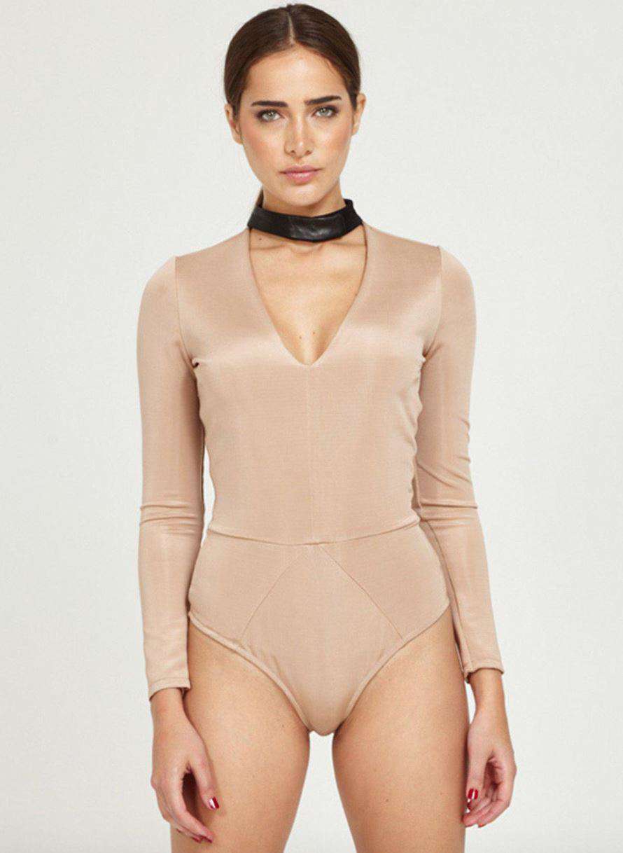 FLEUR DU MAL LEATHER CHOKER BODYSUIT SMALL