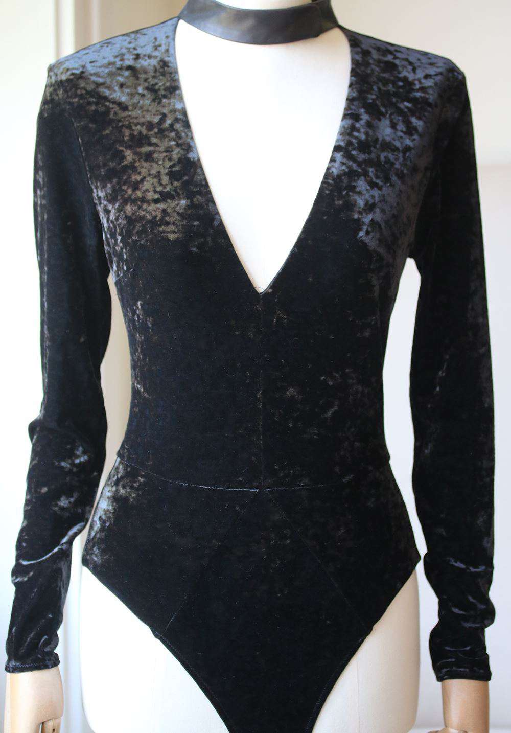 FLEUR DU MAL LEATHER CHOKER VELVET BODYSUIT SMALL - Image 4