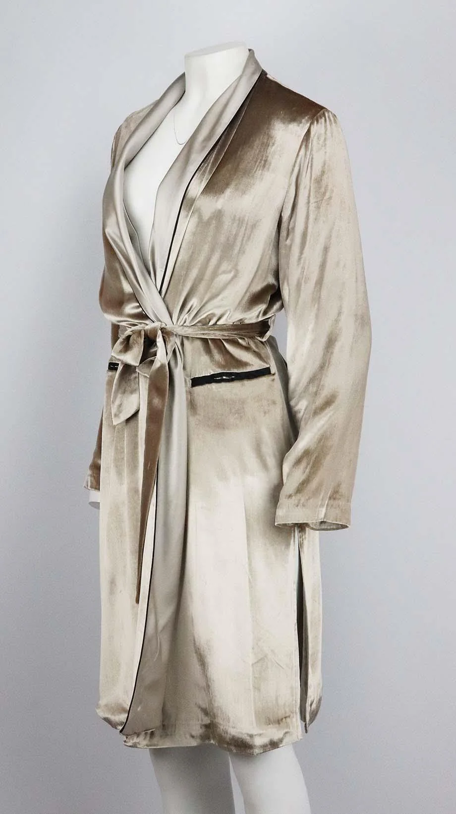 FLEUR DU MAL SILK CHARMEUSE TRIMMED VELVET ROBE SMALL/MEDIUM - Image 3