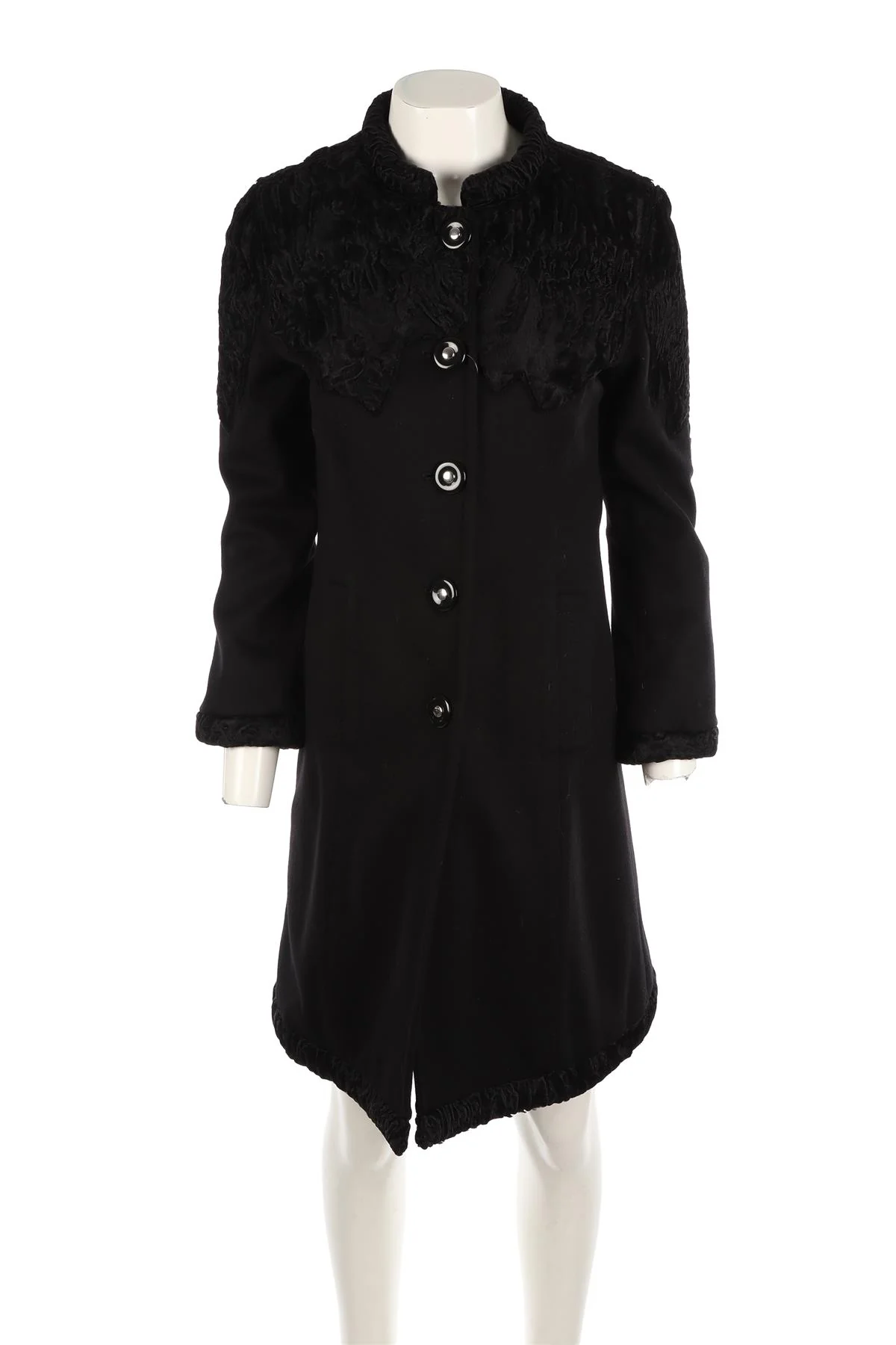 FONTANA COUTURE BLACK VINTAGE PERSIAN LAMB AND WOOL COAT IT 40 UK 8 - Image 2