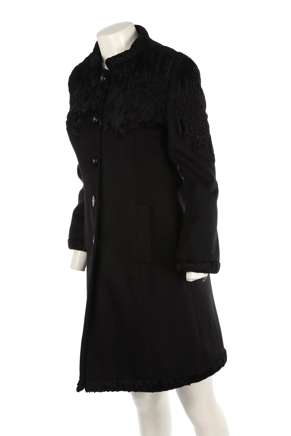 FONTANA COUTURE BLACK VINTAGE PERSIAN LAMB AND WOOL COAT IT 40 UK 8 - Image 3