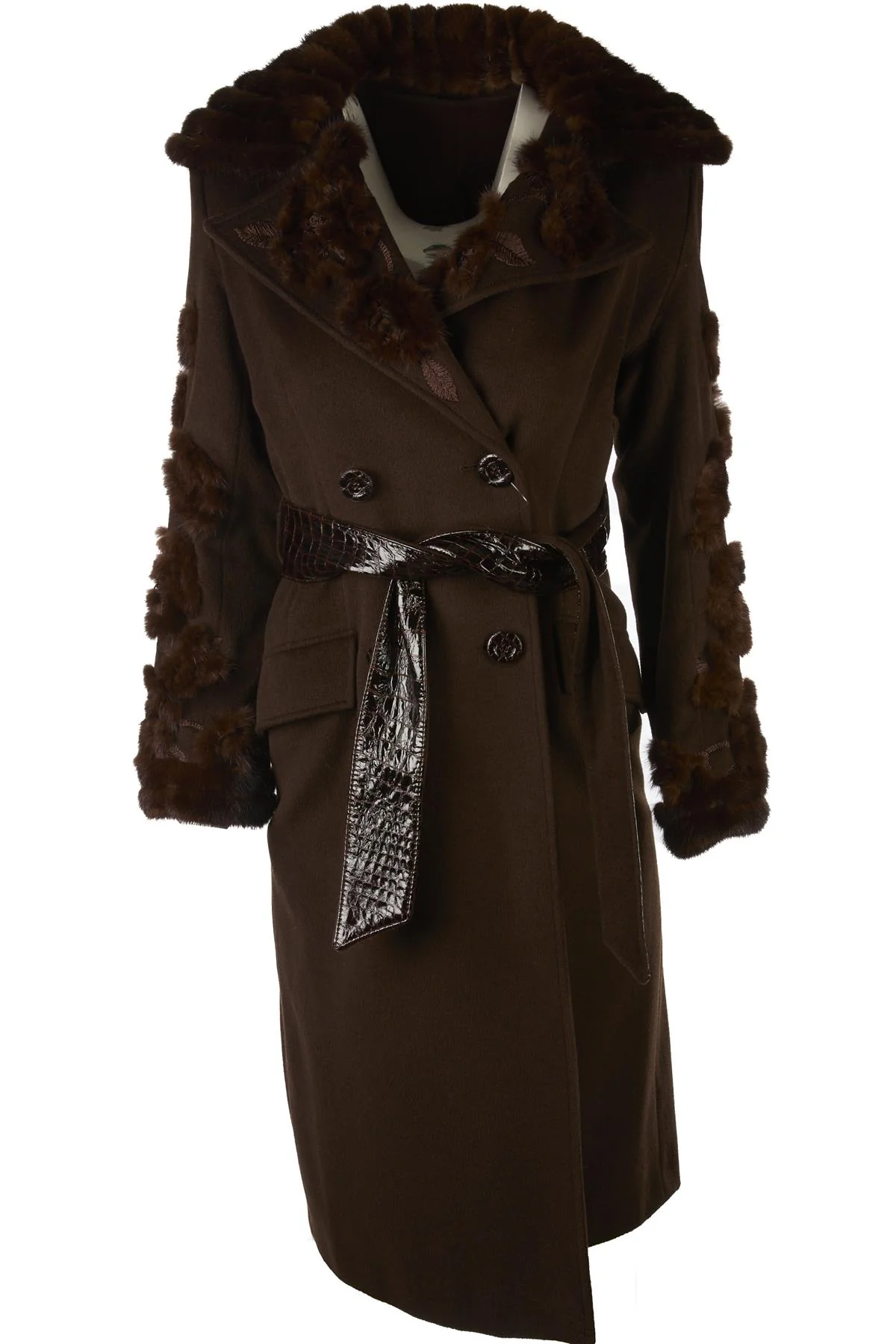 FONTANA COUTURE BROWN VINTAGE MINK FUR AND WOOL COAT IT 40 UK 8