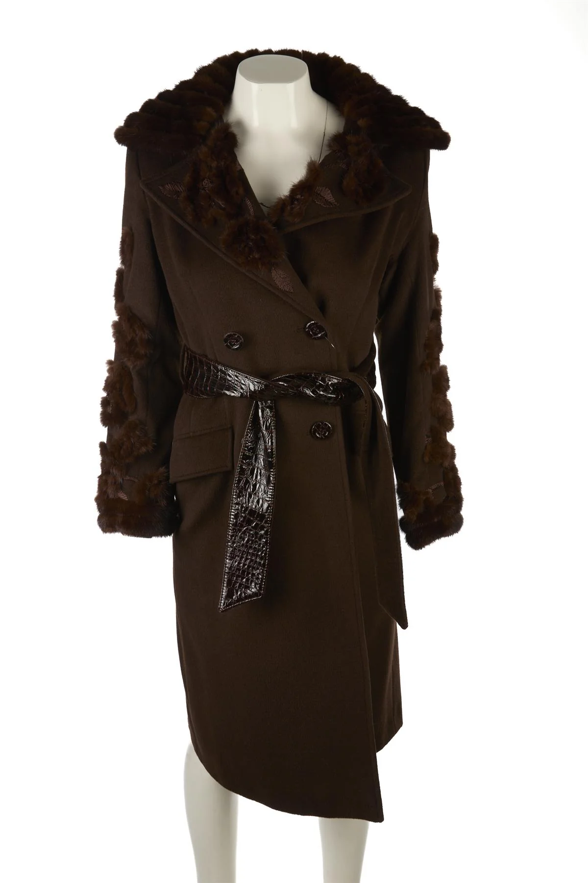 FONTANA COUTURE BROWN VINTAGE MINK FUR AND WOOL COAT IT 40 UK 8 - Image 2