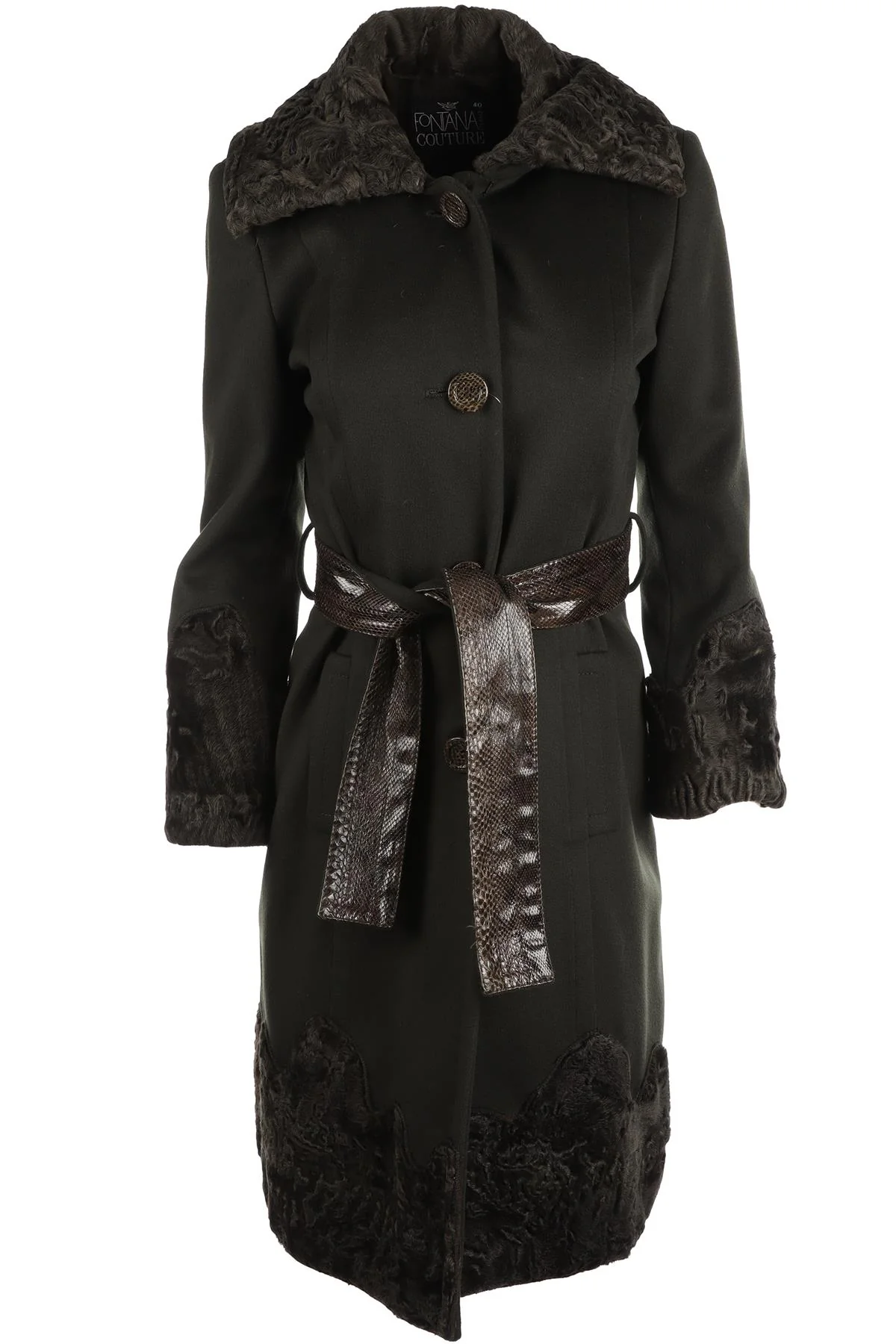 FONTANA COUTURE GREEN VINTAGE PERSIAN LAMB AND WOOL COAT IT 40 UK 8